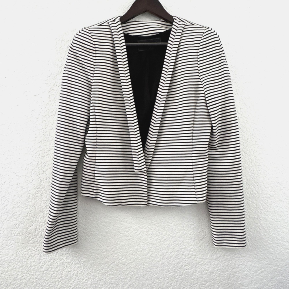 BCBG MAXAZRIA Black and White Striped Hendrix Blazer Jacket Women's Size S